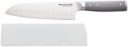 KitchenAid Gourmet Forged Santoku Custom-Fit Cover, Sharp Kitchen Knife, High-Carbon Japanese Stainless Steel Blade, 7 Inch, Gray