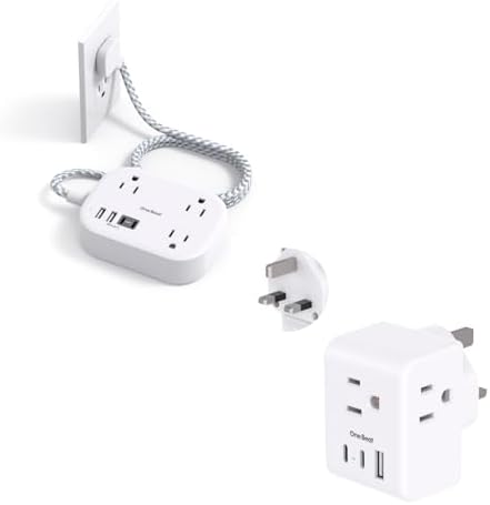 Travel Power Strip, Cruise Ship Essentials with USB C+US to UK Ireland Travel Plug Adapter