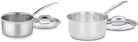 Cuisinart MCP19-18N Multiclad Pro Triple Ply 2-Quart Skillet, Saucepan w/Cover & 719-16 1.5-Quart Chef's-Classic-Stainless-Cookware-Collection, Saucepan w/Cover