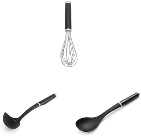 KitchenAid Classic Utility Whisk, 10.5 Inch, Black & Classic Soup Ladle, One Size, Black 2 & KE003OHOBA Classic Basting Spoon, One Size, Black