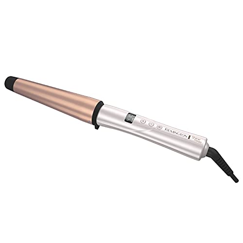 REMINGTON SHINE THERAPY Curling Wand, Infused with Argan Oil & Keratin, 1-1 ½ Inch Tapered Curling Iron for Tousled Waves, includes Heat Glove