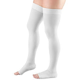 Truform 20-30 mmHg Compression Stockings for Men and Women, Thigh High Length, Dot-Top, Open Toe, White, Medium