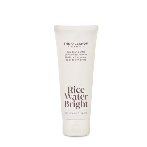 The Face Shop Rice Water Bright Rice Bran Gentle Exfoliating Cleanser - Hydrating, Moisturizing & Brightening Face Cleanser - Vegan Exfoliating Face Wash Face Scrub - Korean Skin Care Face Exfoliator