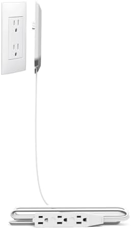 Ultra-Thin Outlet Concealer with Cord Concealer Kit, Extension Cord 6 feet, Power Strip 3 Outlets, Universal Size, ETL Certified (Ideal for Livingrooms & Bedrooms)