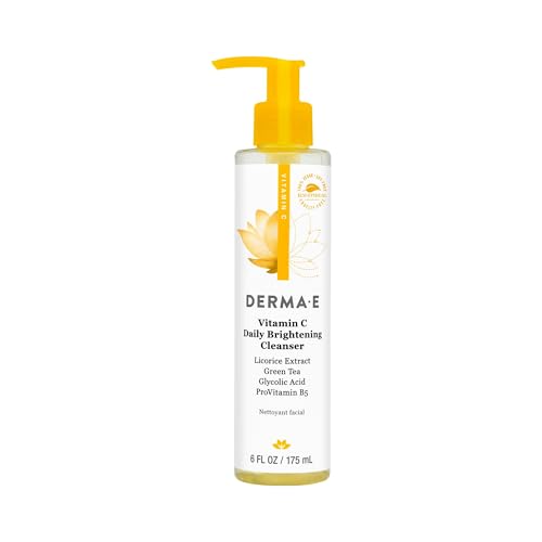 Derma E Vitamin C Cleanser - Daily Brightening & Hydrating Face Wash to Even Out Skin Tone – Moisturizing Face Cleanser for a Radiant Glow, 6 fl oz
