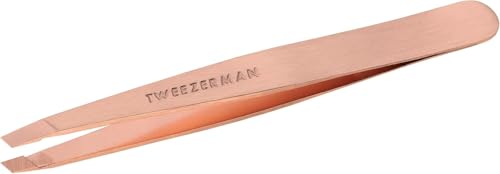 Tweezerman Stainless Steel Slant Tweezer - Eyebrow Tweezers for Women and Men (Rose Gold)