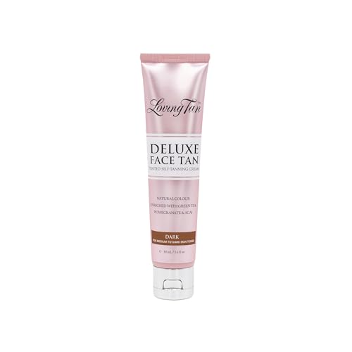 Loving Tan Deluxe Face Tan, Dark - Streak Free, Natural Looking, Professional Strength Sunless Tanner - 10+ Self Tanning Applications per Bottle, Cruelty Free, Naturally Derived DHA - 1.6 Fl Oz