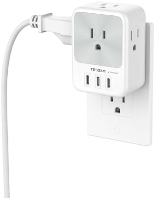USB Multi Plug Outlet Splitter, TESSAN Surge Protector 4 Outlet Extender with 3 USB C Wall Charger Blocks, 3-Sided Multiple Plug Expander for Home Office Dorm Room Essentials