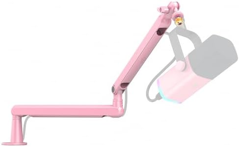 FIFINE Low Profile Boom Arm Mic Stand, Microphone Arm Stand with Cable Management Channel, Desk Clamp, Screw Adapter for Streaming Podcast Recording, Adjustable Metal Mic Boom Arm Stand Pink-BM88P