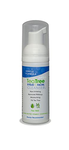 Gentle Tea Tree Oil Foaming Facial Cleanser – 1.6oz – Non-Irritating Eyelid Cleanser & Face Wash with Tea Tree, Chamomile & Shea Butter