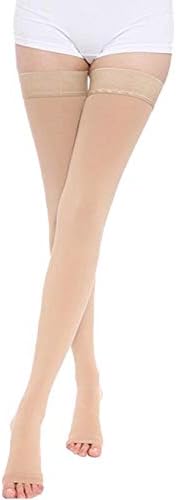 TOFLY® Thigh High Compression Stockings for Women & Men (Pair), Open Toe, Opaque 20-30 mmHg Graduated Compression Hose, Medical Compression Stockings for Varicose Veins, Edema, DVT, Travel,Beige XL