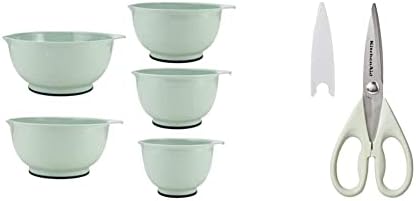 KitchenAid - KE178OSPIA Classic Mixing Bowls, Set of 5, Pistachio & All Purpose Shears with Protective Sheath, 8.72-Inch, Pistachio
