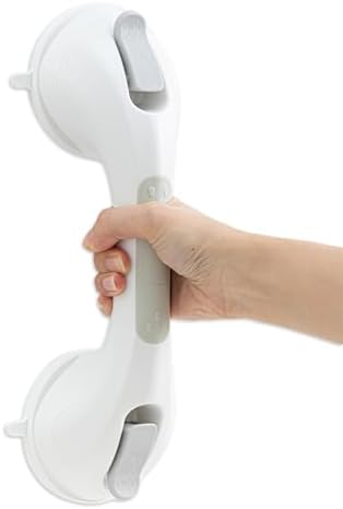 Shower Handle 1 Pack, 12 Inch Grab Bar for Bathtubs and Showers, Strong Suction Cup Safety Handrail for Seniors, Elderly, Injury Recovery, No Drilling Waterproof Bathroom Grip, Grey