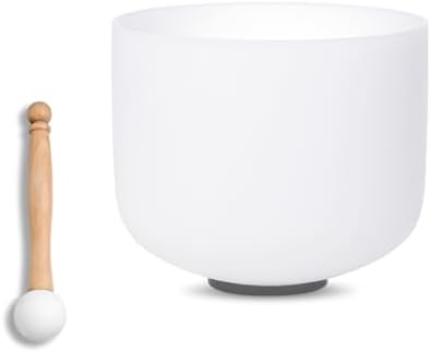 11 inch White D Note Sacral Chakra Quartz Crystal Singing Bowl, for Healing Mindfulness Meditation Yoga Sound Baths, with Rubber Mallet O-ring