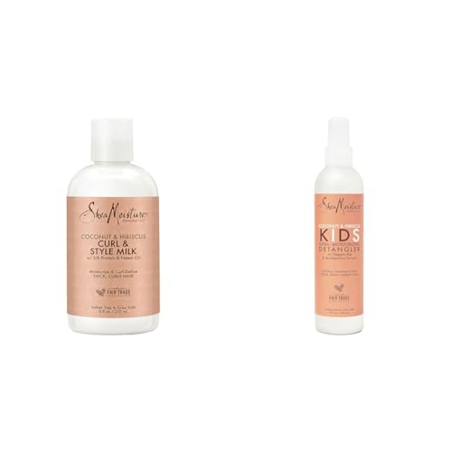 SheaMoisture Coconut Hibiscus Curl Milk 8 oz & Kids Extra Moisturizing Detangler for Curly Hair 8 oz
