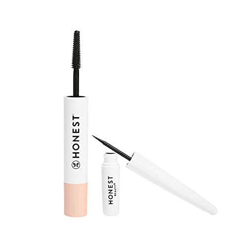Honest Beauty Extreme Length Volumizing Clean Mascara + Longlasting Vegan Liquid Eyeliner Bundle | EWG Verified + Cruelty Free | Black, 0.27 fl oz, 0.58 fl oz