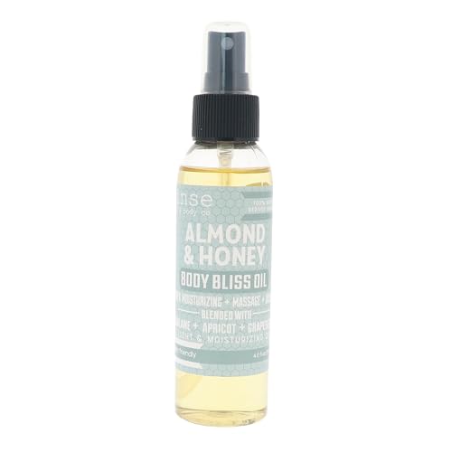 Rinse Bath & Body Almond & Honey Body Oil Moisturizer Spray - Natural, Light & Fast Absorbing | Squalane, Grapeseed & Apricot Oil | All Skin Types | Shower & Massage | Vitamin E | Handmade | 4floz