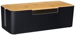 ABS Cord Organizer Box with Wooden Lid, Cable Management Box for Power Strips or Surge Protectors, Desk Cable Tidy Box for Office Home(Black)
