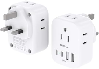 2 Pack PD 20W Type G Power Adapter, US to UK Ireland Travel Plug Adapter with 4 AC Outlets and 4 USB Ports (2 USB C), Travel Essentials for USA to Dubai Scotland British London England Hong Kong Irish