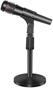 Small Desk Mic stand, Microphone Stand Desktop Adjustable Steel Table Mic Stand with Microphone Clip for Blue Yeti Snowball 10 Inch-14 Inch