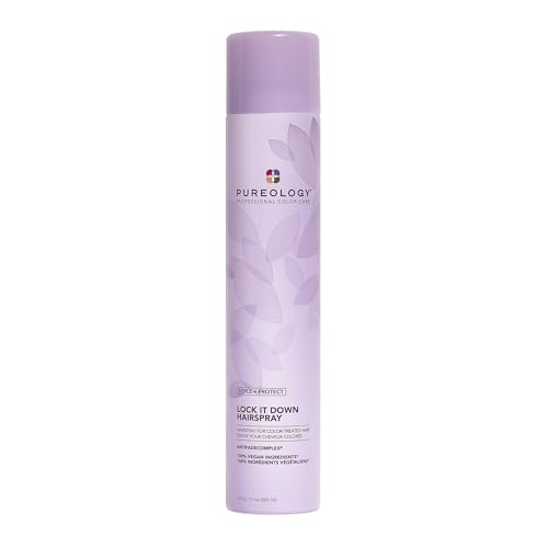 Pureology Style + Protect Lock It Down Hairspray For Color-Treated Hair - Provides Maximum Hold and Radiant Shine, Silicone Free & Vegan