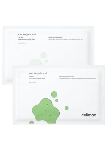 celimax The Real Cica Calming Ampoule Mask 27ml (5EA) + The Real Noni Energy Ampoule Mask 25ml (5EA) Bundle