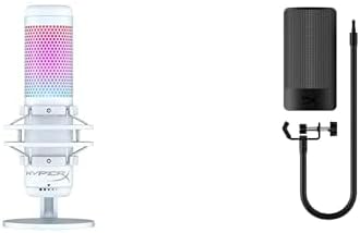 Bundle of HyperX QuadCast S – RGB USB Condenser Microphone for PC, PS5, Mac, Anti-Vibration Shock Mount, 4 Polar Patterns, Pop Filter, Gain Control, White + HyperX Shield Microphone Pop Filter