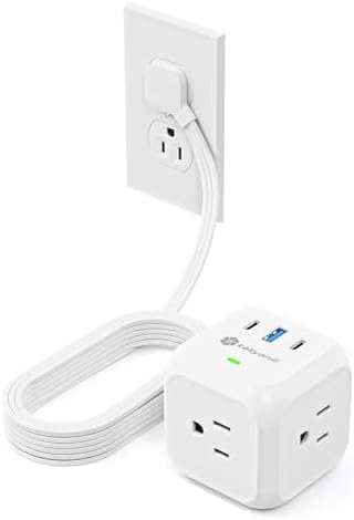 Power Strip Cube with USB Ports, 900 Joules Surge Protection, 10 ft Flat Plug Extension Cord, 3 AC Outlet 3 USB Ports(2 USB C), Desk Charging Station for Home Office Travel, White