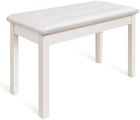 Duet Piano Bench with Padded Cushion and Storage - Solid Wood Keyboard Bench Bookcase Stool Chair Seat Vanity Stool Tufted Wooden Piano Seat, Comfortable Sponges Pad,White
