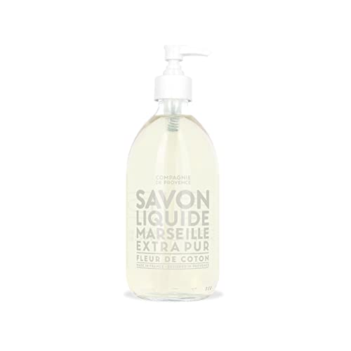 Compagnie de Provence Savon de Marseille Extra Pure Liquid Soap - Cotton Flower - 16.7 Fl Oz Glass Pump Bottle