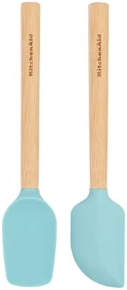 KitchenAid Bamboo Wood Handled Mini Spatula Set with Silicone Head, Set Of 2, Aqua Sky