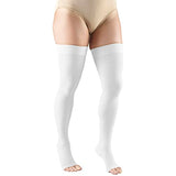 Truform 20-30 mmHg Compression Stockings for Men and Women, Thigh High Length, Dot-Top, Open Toe, White, Medium