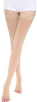 TOFLY® Thigh High Compression Stockings for Women & Men (Pair), Open Toe, Opaque 20-30 mmHg Graduated Compression Hose, Medical Compression Stockings for Varicose Veins, Edema, DVT, Travel,Beige XXL