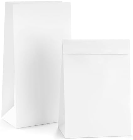 BagDream Paper Lunch Bags 12lb 50Pcs Kraft White Paper Bags, Bread Bags Paper Snack Bags 7x4.5x13.75 Inches Sack Lunch Bags