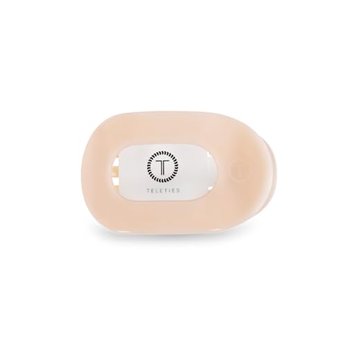 TELETIES - Small Flat Round Clip - Strong Grip, Bendable Teeth, Comfortable Curved Design - For Lying Down, Yoga, Driving & More - Ideal for Thin-Medium Hair - For All Hair Textures - Almond Beige
