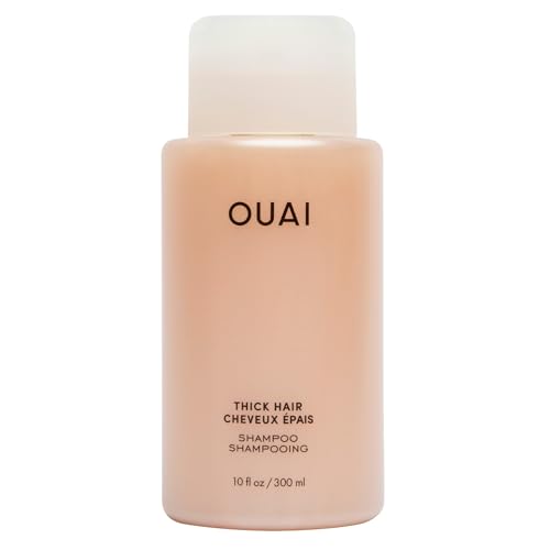 OUAI Thick Shampoo - Moisturizing Shampoo with Keratin, Marshmallow Root, Shea Butter, Avocado Oil for Thick Hair - Strengthens & Hydrates Strands - Paraben, Phthalate, Sulfate Free Shampoo (10 Fl Oz)
