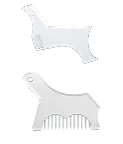 Men's Beard Shaping Tool With Inbuilt Comb Transparent Template Styling Comb Templates for Goatee Mustache Sideburns, Jaw Cheek/Neck Line, Symmetric/Curve/Step Cut (Clear-2pcs)