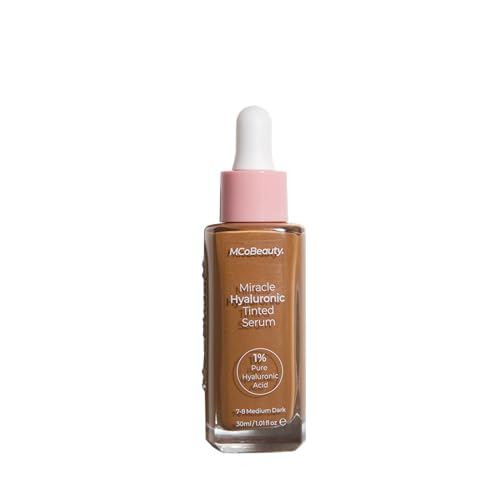 MCoBeauty Miracle Hyaluronic Tinted Serum, 7-8 Medium Dark, Hydration & Glow for Radiant Skin, Vegan, Cruelty Free Cosmetics