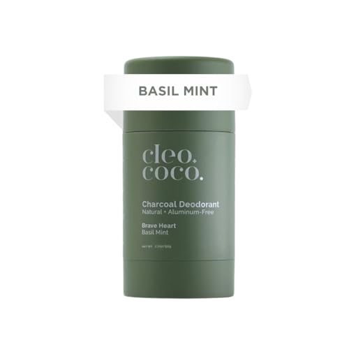 Cleo+Coco - Natural Deodorant - For Women & Men - Aluminum Free - Extra Strength - Activated Charcoal - 24hr Odor Protection - Vegan & Cruelty Free - PCR - Made in USA - Basil Mint - 1.7oz