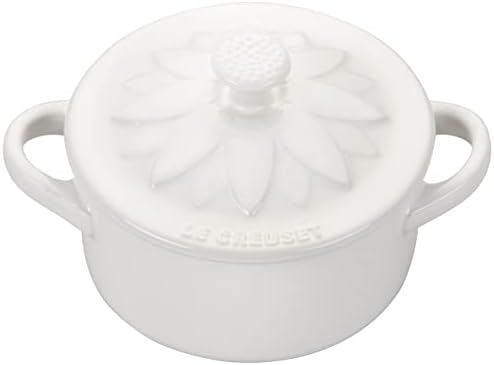 Le Creuset Stoneware Mini Round Cocotte with Flower Lid, 8oz., White