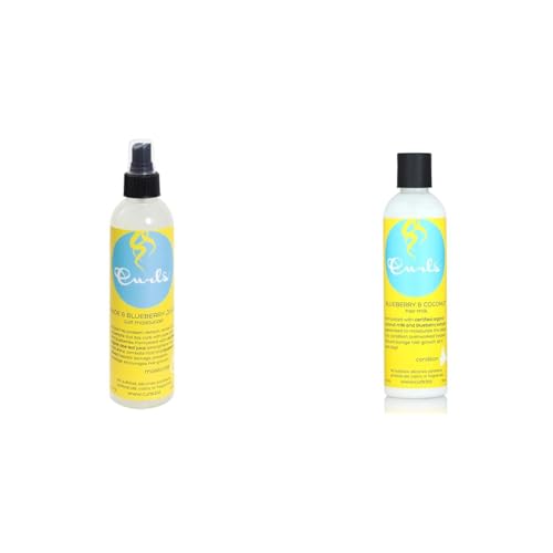 Curls Blueberry Bliss Aloe & Blueberry Juice Moisturizer 8 Oz |Blueberry Bliss Blueberry & Coconut Hair Milk 8 Fl Oz - Organic, Moisturizing, Leave in Conditioner for Curly, Coily, Natural Hair