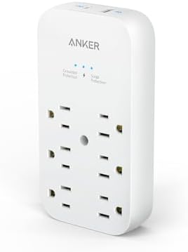 Anker Outlet Extender and USB Wall Charger, 6 Outlets and 2 USB Ports, 20W USB C Power Delivery High-Speed Charging (2pack)