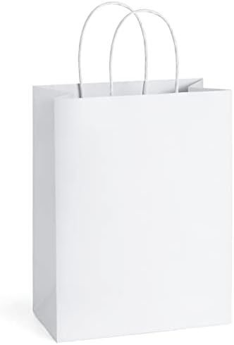 BagDream Gift Bags 8x4.25x10.5 100Pcs Kraft Paper Bags with Handles Bulk, White Gift Bags Medium Shopping Retail Merchandise Wedding Party Favor Bags, Paper Grocery Bags Sacks Recyclable