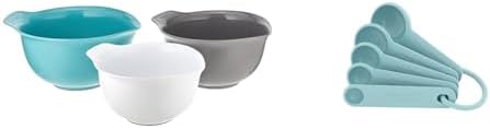 KitchenAid Universal Nesting Plastic Mixing Bowls, Set Of 3, 2.5 quart, 3.5 quart, 4.5 quart & Measuring Spoons, Set Of 5, Aqua Sky