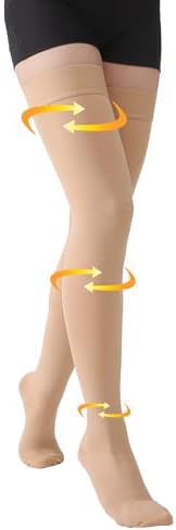 MGANG Medical 20-30 mmHg Compression Stockings for Women & Men, Pair, Thigh High Graduated Compression Socks, Closed Toe, Opaque, Support for Varicose Veins, Edema, DVT, Swelling, Flight, Beige M