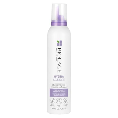 BIOLAGE Hydra Source Styling Mousse - Provides Body and Natural Movement With Medium Hold For Dry Hair, Paraben-Free & Vegan, 8.5 Fl Oz