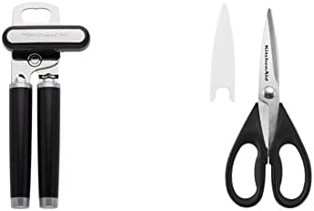 KitchenAid Classic Multifunction Can Opener/Bottle Opener, 8.34-Inch, Black & All Purpose Shears with Protective Sheath, One Size, Black
