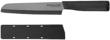 KitchenAid Classic Ceramic Serrated Bread Knife with Custom-Fit Blade Cover, Sharp Kitchen Knife, Dishwasher-Safe, 8-Inch, Black