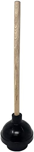 Heavy Duty Black Toilet Plunger with Double Thrust Force Suction Cup, Long Wooden Handle & Large Suction Cup, Clogged Toilet Solution for Bathroom - Set of 1