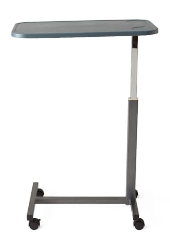 Medline Adjustable Overbed Bedside Table with Wheels, Great for Hospital Use or At Home as Bed Tray, Composite Table Top